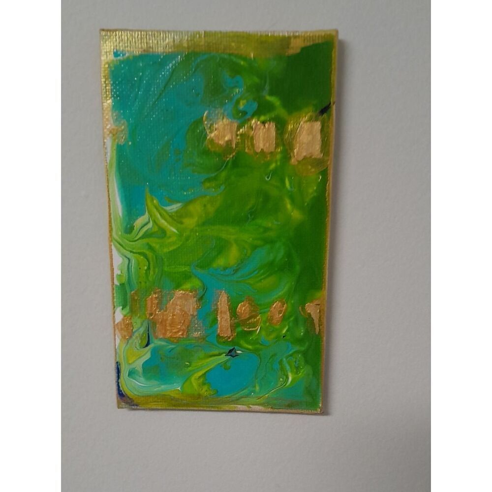 Green and Turquoise Abstract Canvas with Gold Accents